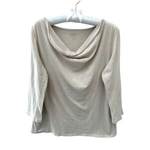 EILEEN FISHER Garnet Hill Organic Pima Cotton Beige Cowl Neck Top Sleepwear